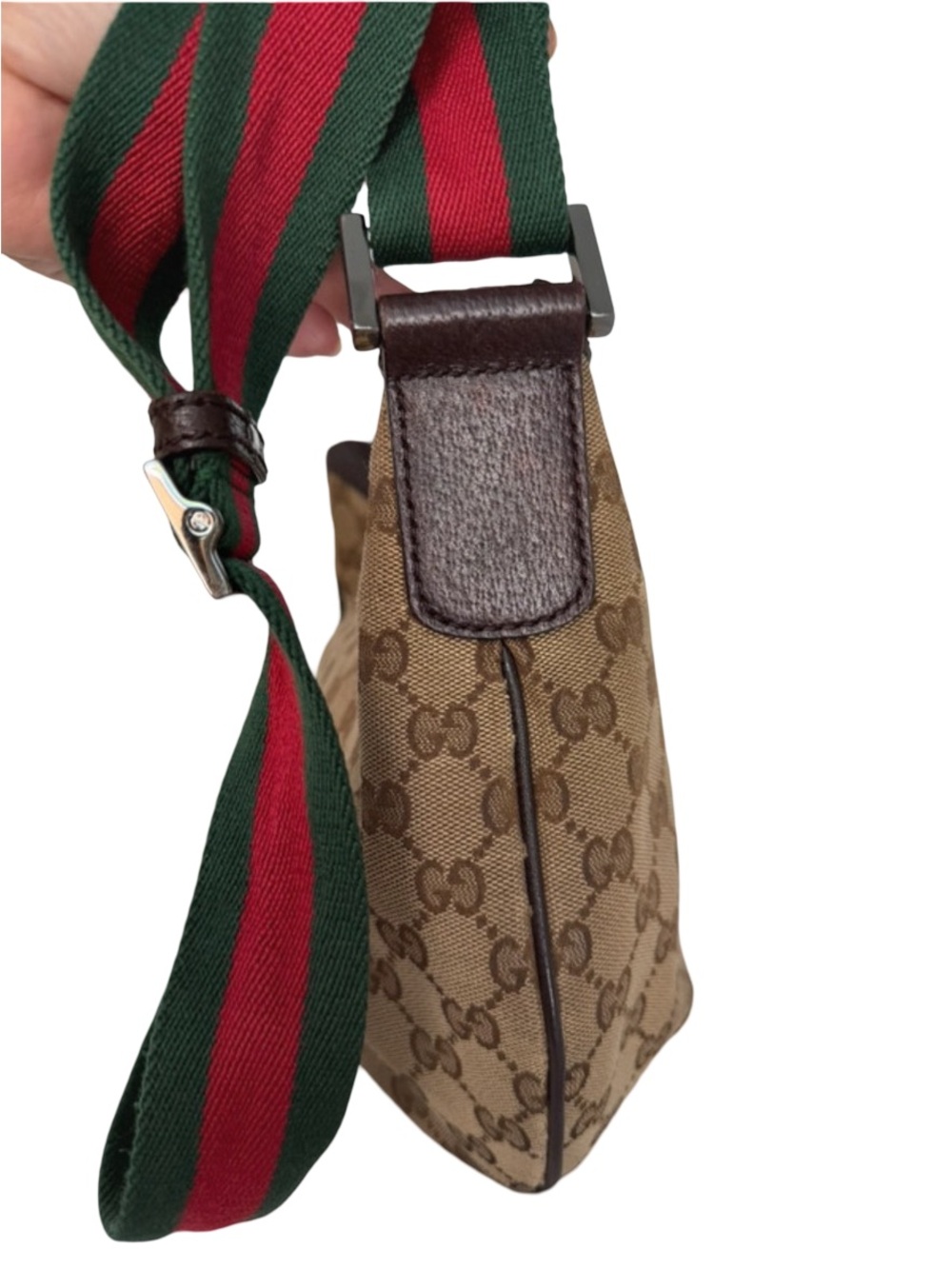 🔥 Authentic Gucci Beige GG Canvas Hobo Bag with Green-Red Web strap half moon - Picture 5 of 16